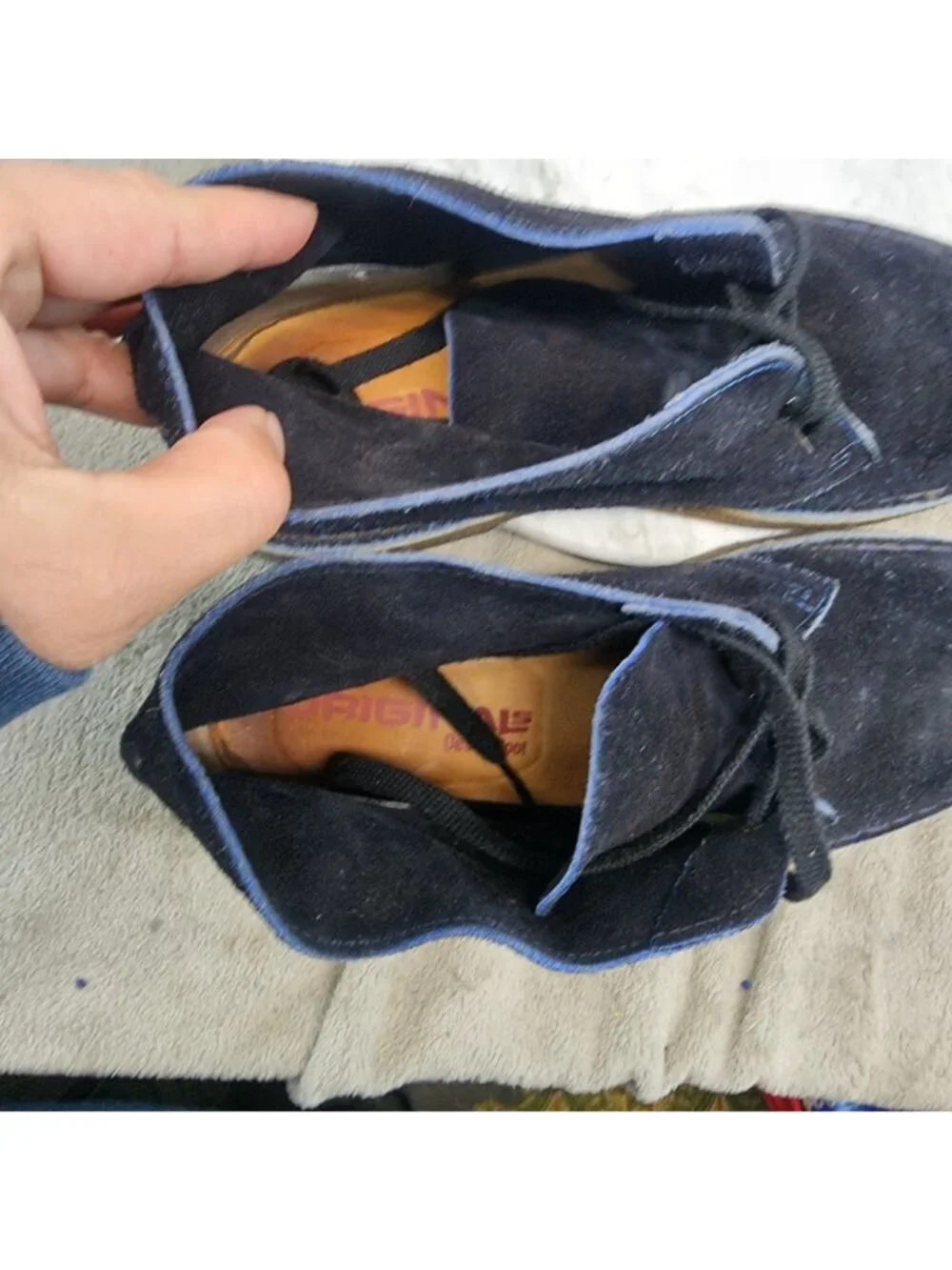 Clarks Shoes Mens Size 12 Navy Blue Suede Crepe Rubber Sole Chukka Boots *Read*